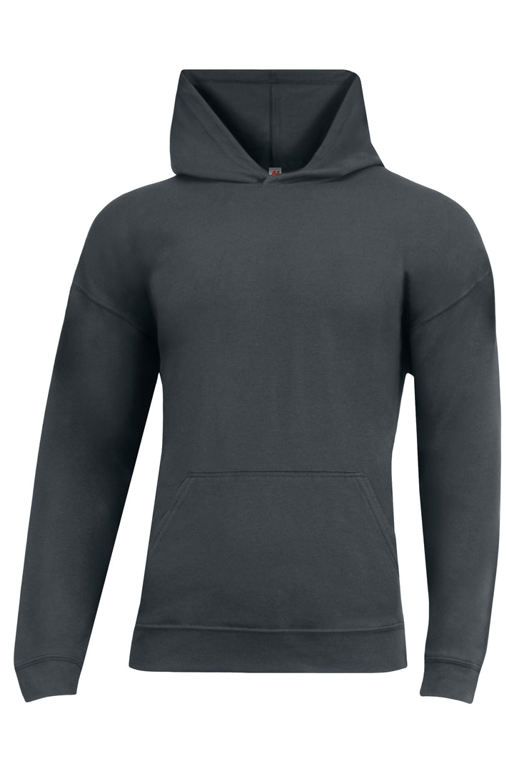 Front View of Graphite A4 Softek Long Sleeve Hooded Tee A4N3528
