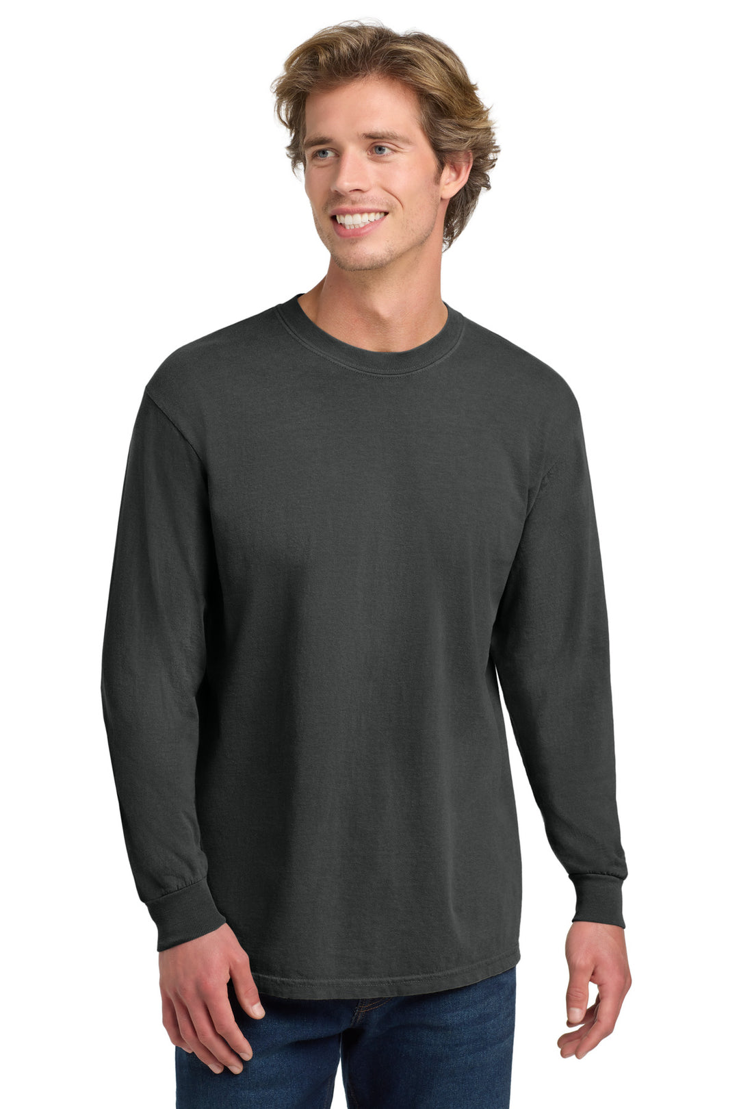Front View of Graphite COMFORT COLORS Heavyweight Ring Spun Long Sleeve Tee. 6014