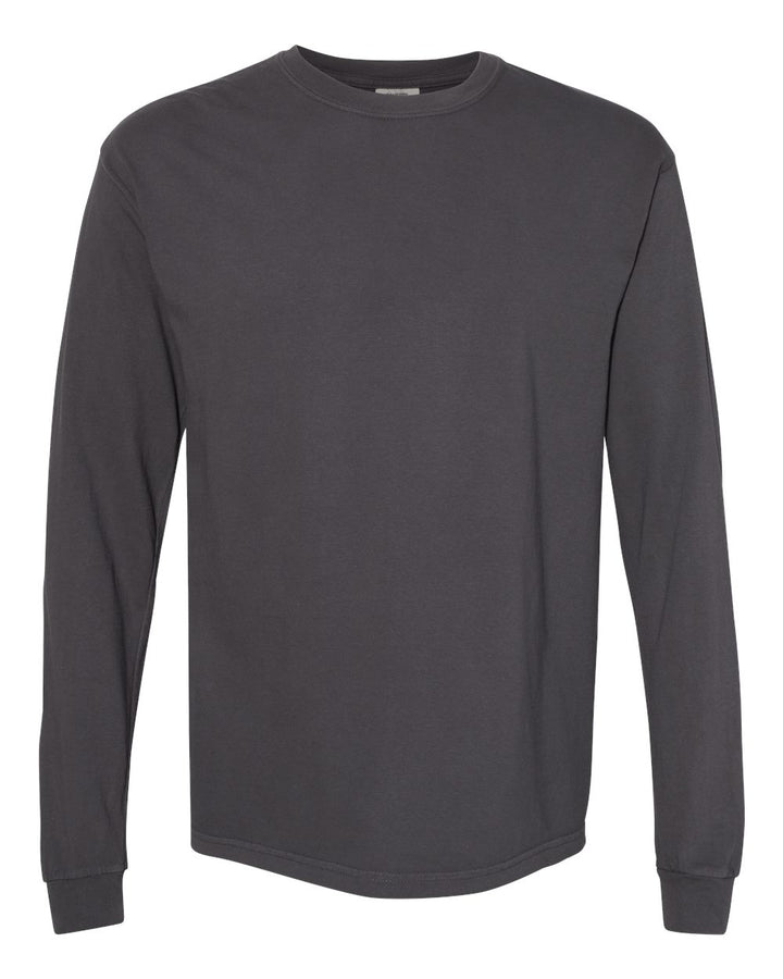 Front View of Graphite Garment-Dyed Heavyweight Long Sleeve T-Shirt - 6014