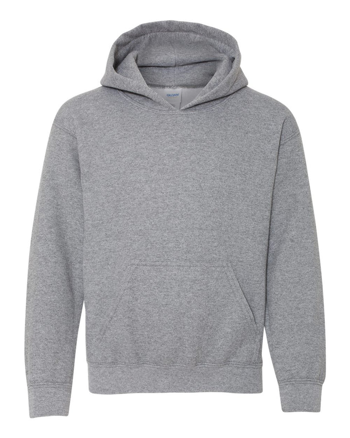 Front View of Graphite Heather Heavy Blend™ Youth Hooded Sweatshirt - 18500B