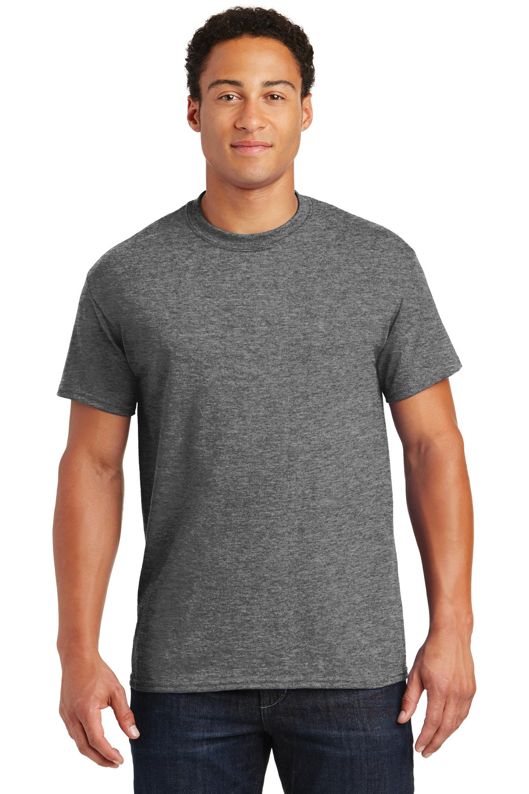 Front View of Graphite Hthr Gildan DryBlend 50 Cotton/50 Poly T-Shirt. 8000