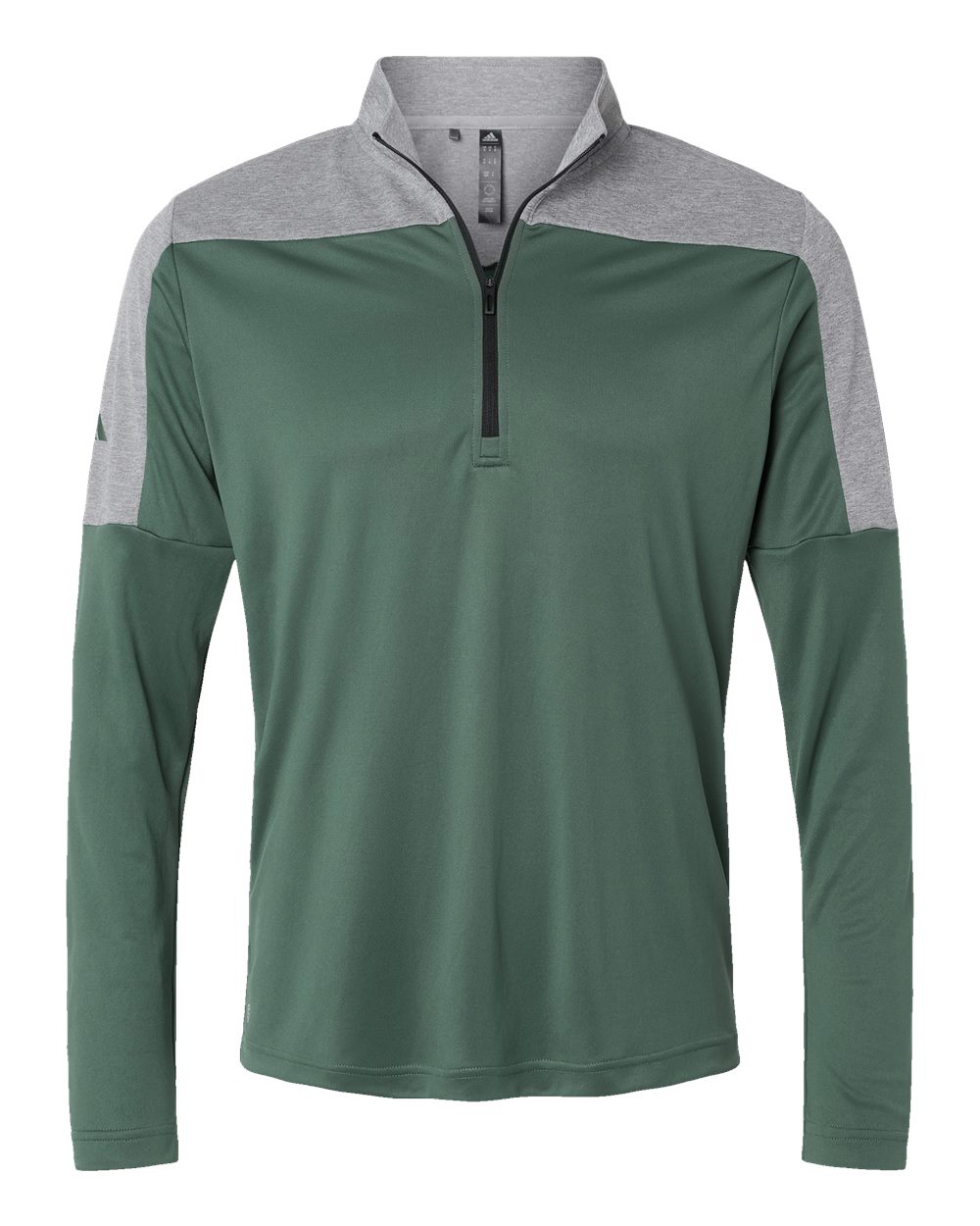 Front View of Green Oxide/ Grey Three Melange Lightweight Quarter-Zip Pullover - A552