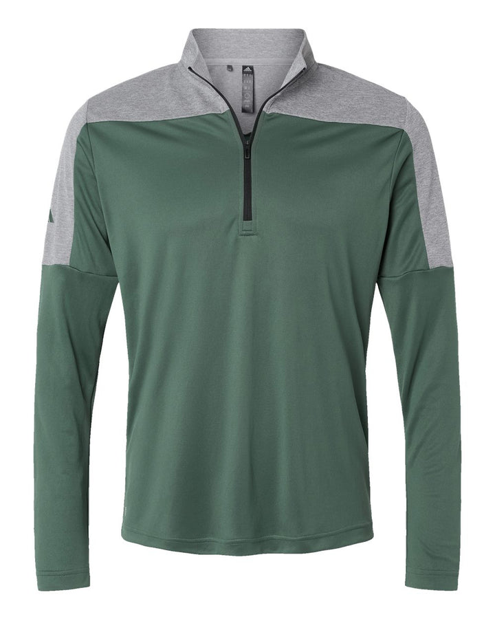 Front View of Green Oxide/ Grey Three Melange Lightweight Quarter-Zip Pullover - A552