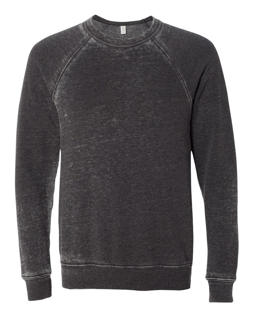 Front View of Grey Acid Wash Sponge Fleece Raglan Crewneck Sweatshirt - 3901