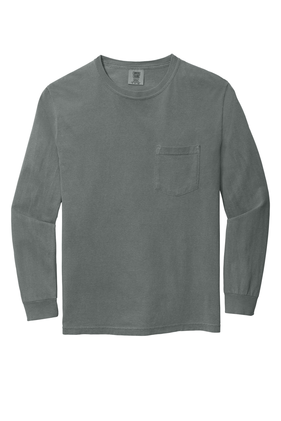 Front View of Grey COMFORT COLORS Heavyweight Ring Spun Long Sleeve Pocket Tee. 4410
