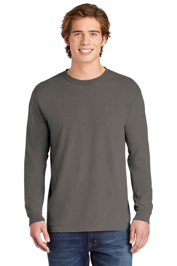 Front View of Grey COMFORT COLORS Heavyweight Ring Spun Long Sleeve Tee. 6014