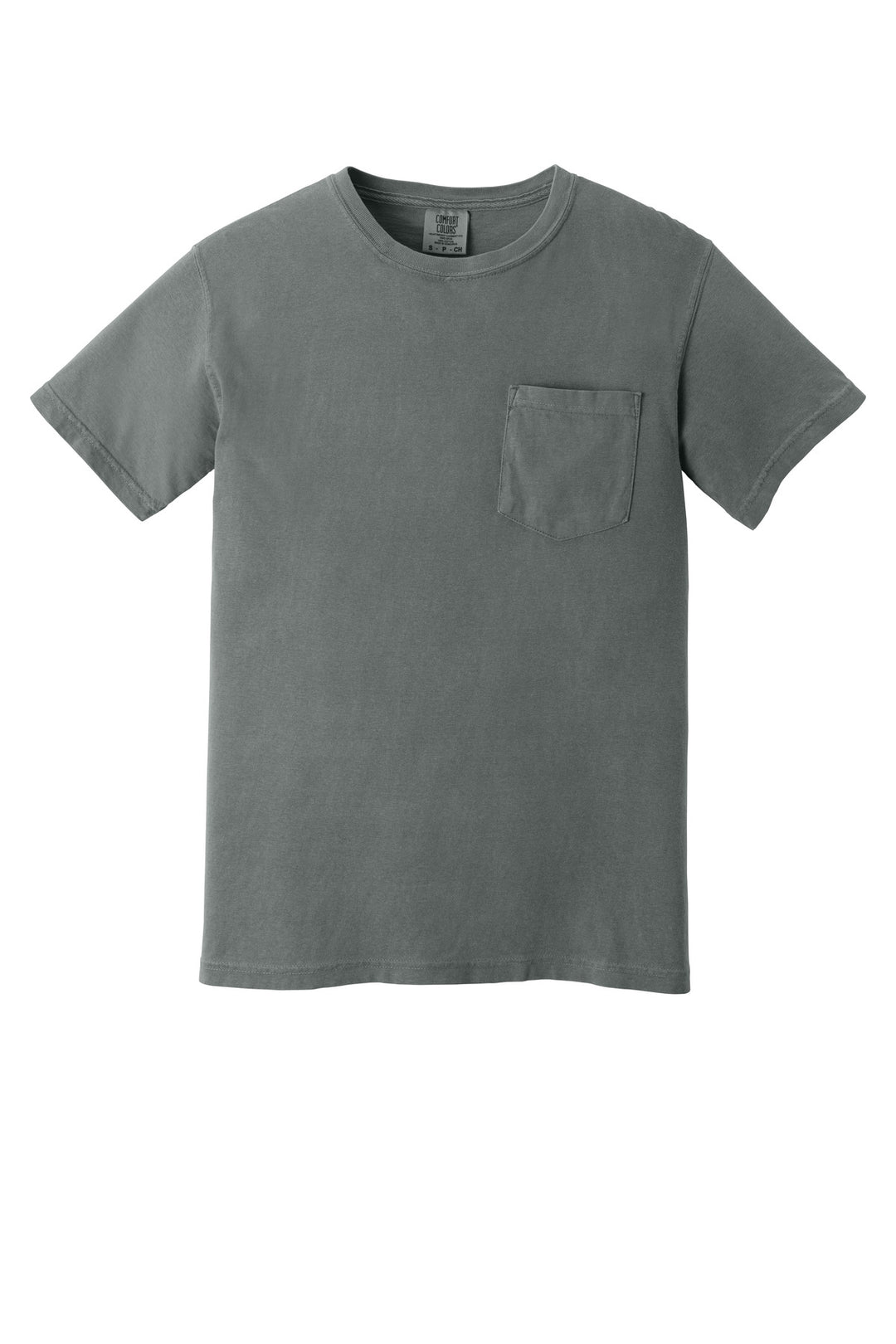 Front View of Grey COMFORT COLORS Heavyweight Ring Spun Pocket Tee. 6030