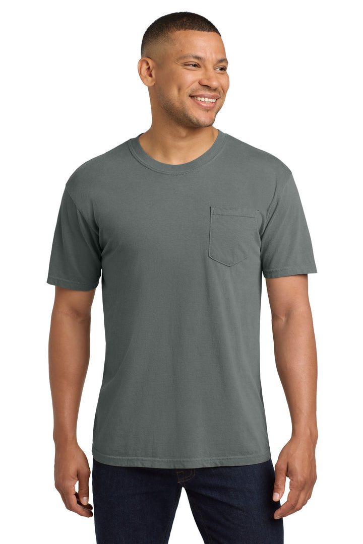 Front View of Grey COMFORT COLORS Heavyweight Ring Spun Pocket Tee. 6030