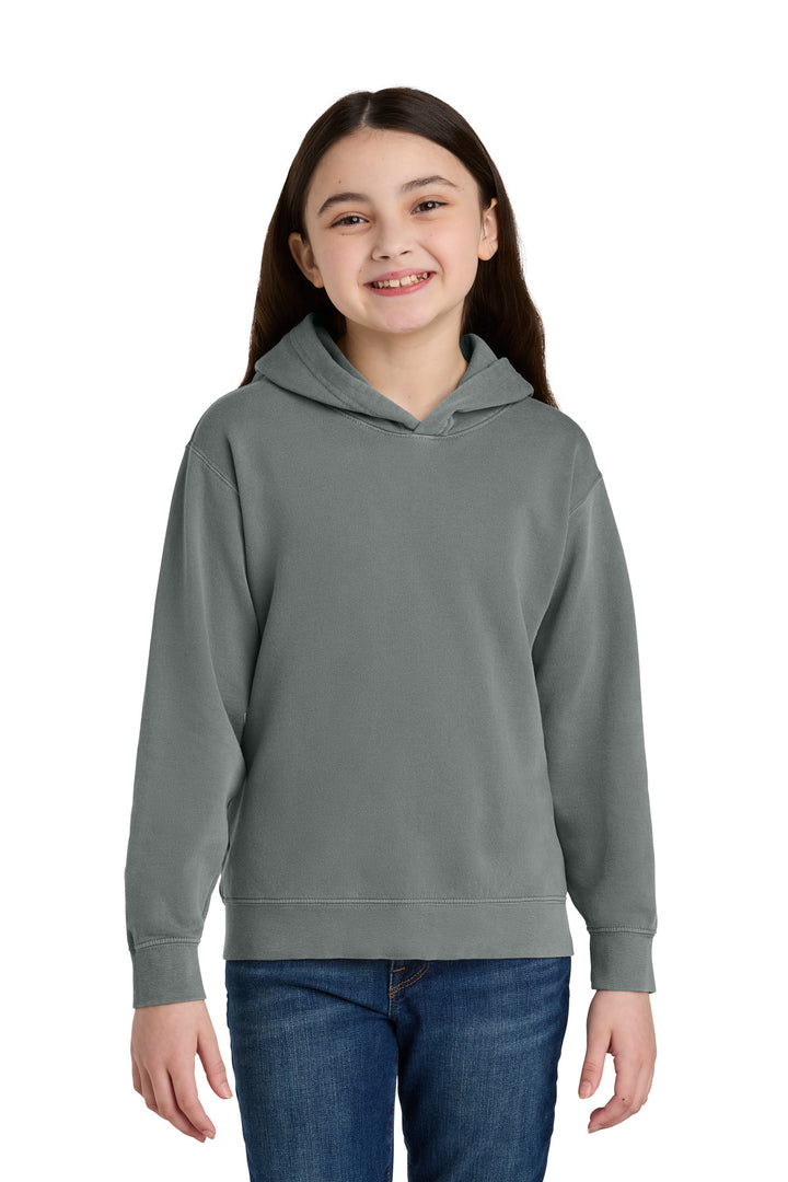 Front View of Grey Comfort Colors Youth Lightweight Hooded Sweatshirt 1467Y