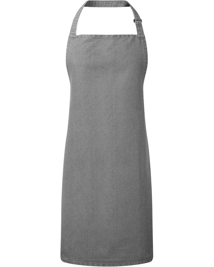 Front View of Grey Denim Recycled Bib Apron - RP150