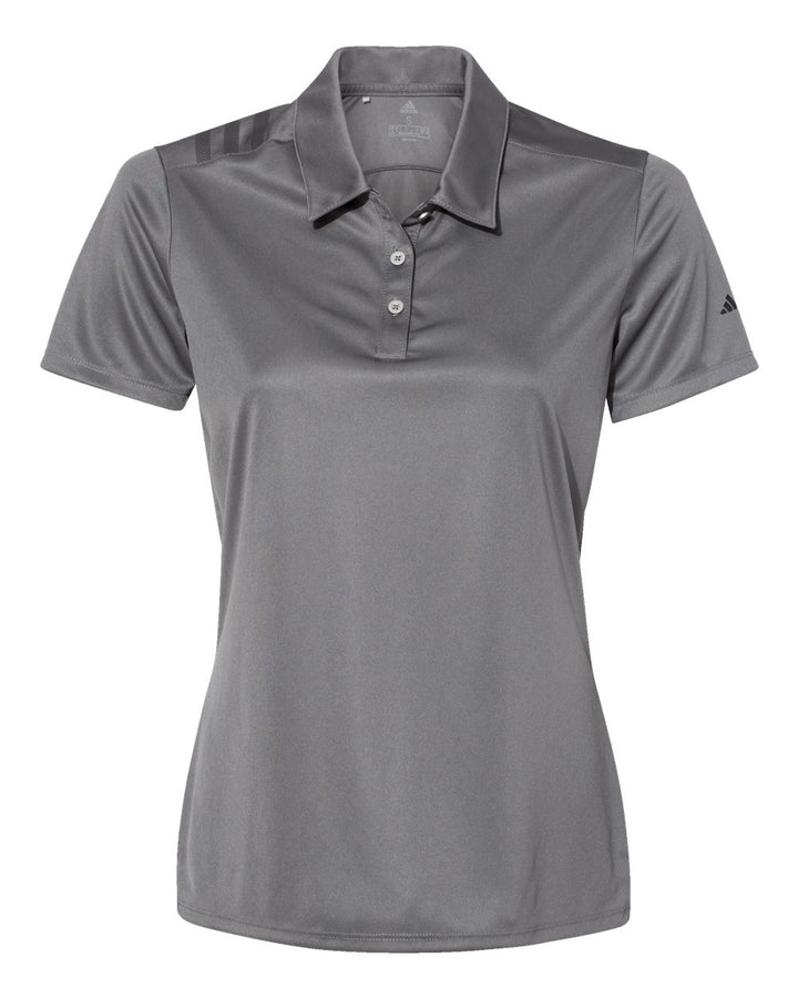 Front View of Grey Five/ Black Women's 3-Stripes Shoulder Polo - A325