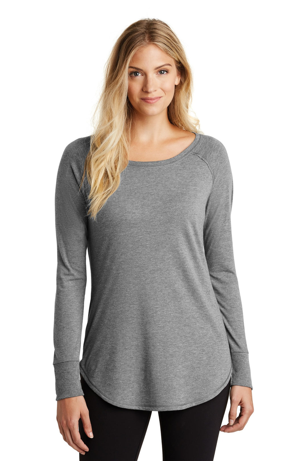 Front View of Grey Frost District Women's Perfect Tri Long Sleeve Tunic Tee. DT132L