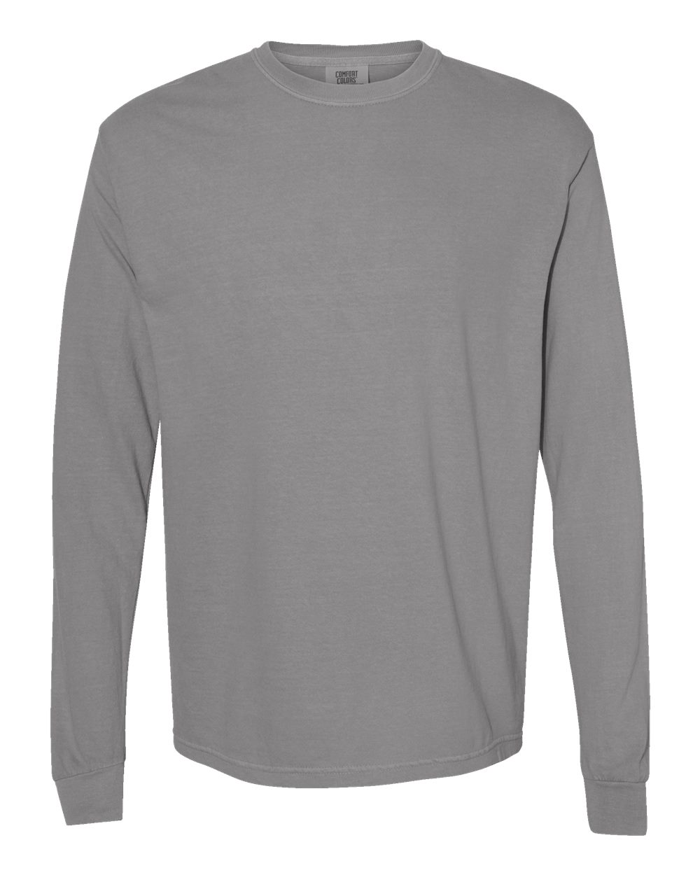Front View of Grey Garment-Dyed Heavyweight Long Sleeve T-Shirt - 6014
