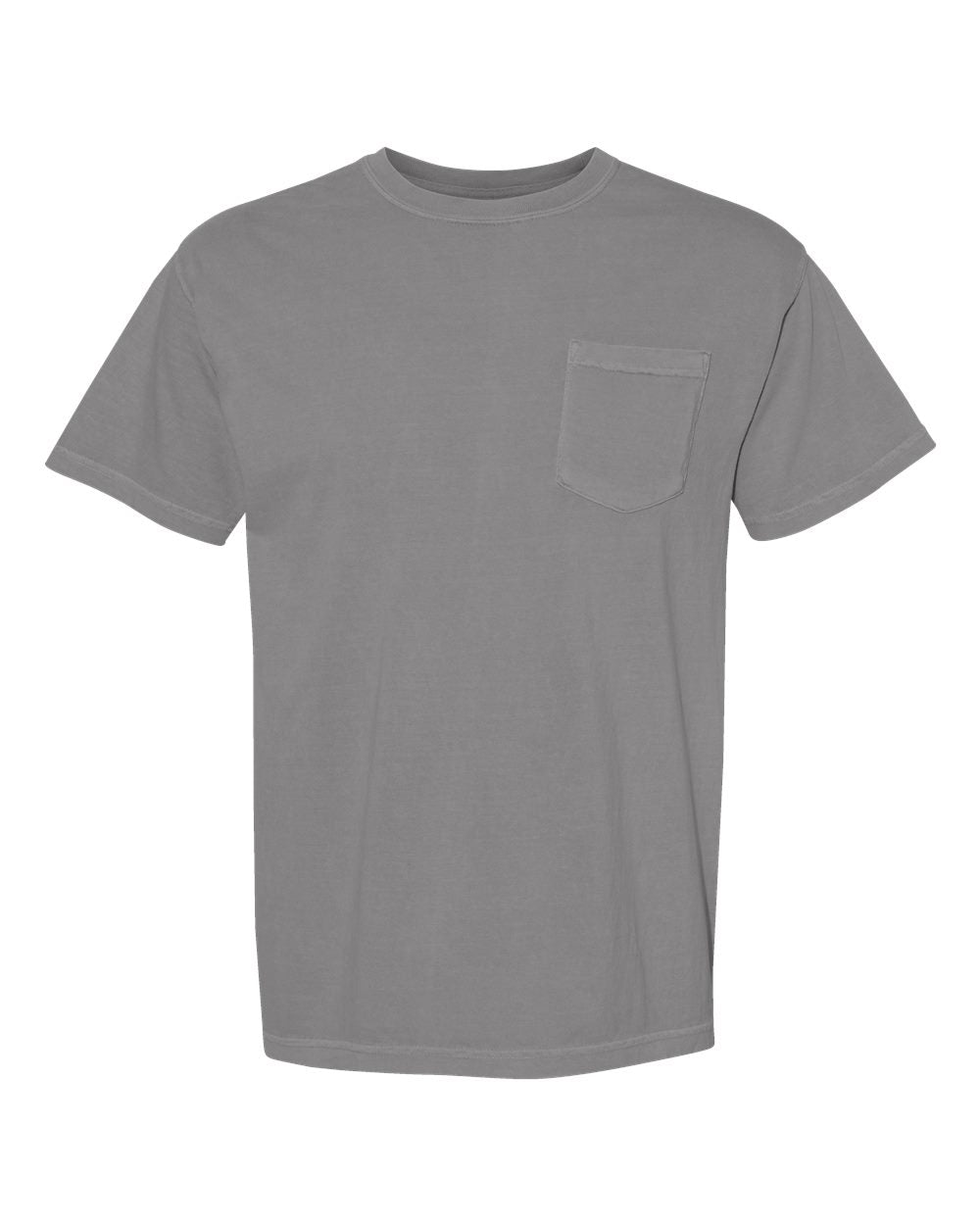 Front View of Grey Garment-Dyed Heavyweight Pocket T-Shirt - 6030