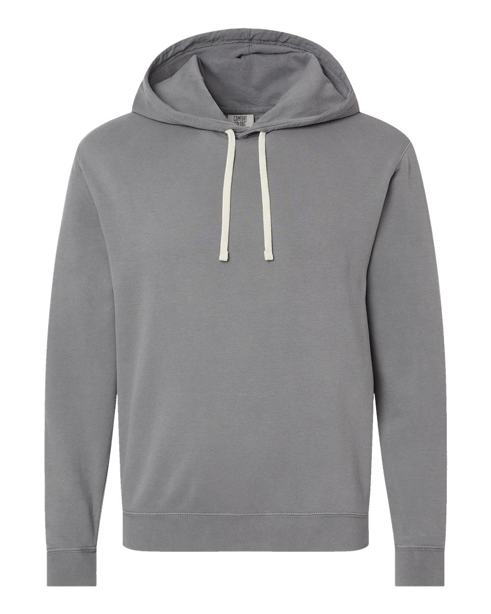 Front View of Grey Garment-Dyed Lightweight Fleece Hooded Sweatshirt - 1467