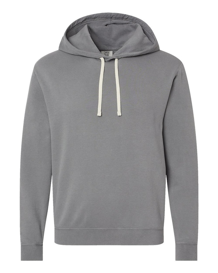 Front View of Grey Garment-Dyed Lightweight Fleece Hooded Sweatshirt - 1467