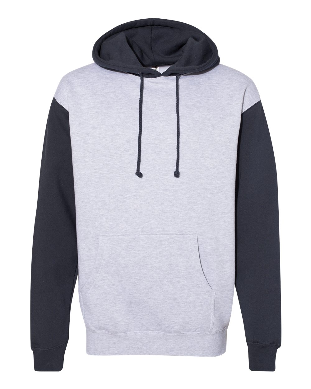 Front View of Grey Heather/ Slate Blue Heavyweight Hooded Sweatshirt - IND4000