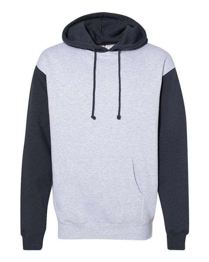 Front View of Grey Heather/ Slate Blue Heavyweight Hooded Sweatshirt - IND4000
