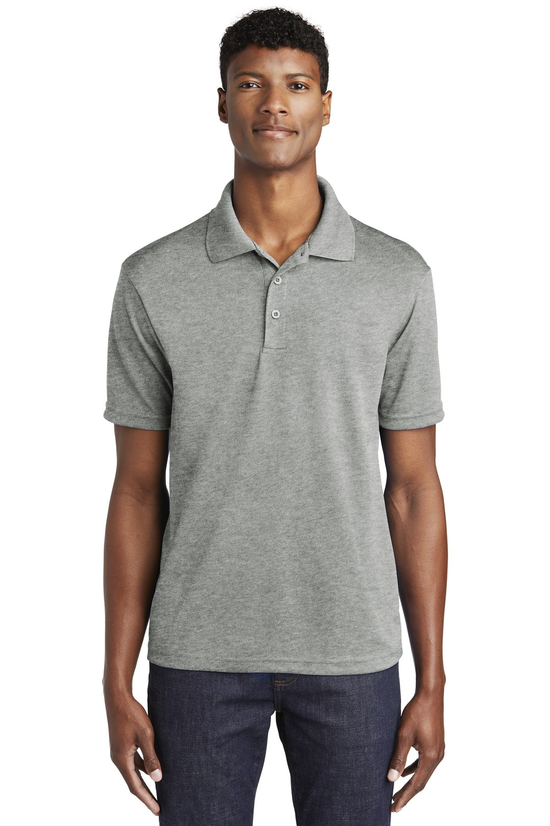 Front View of Grey Heather Sport-Tek PosiCharge RacerMesh Polo. ST640