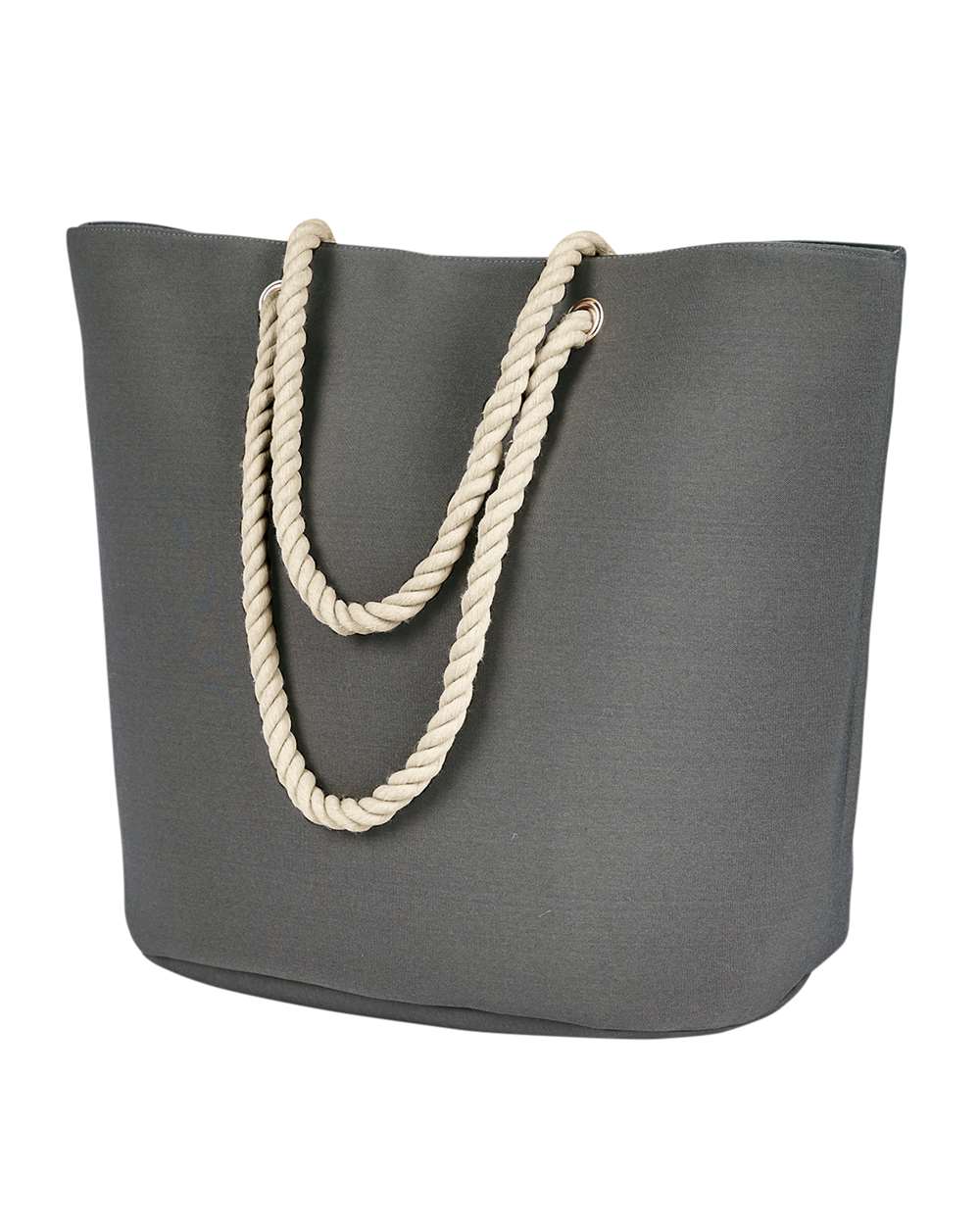 Front View of Grey Polyester Canvas Rope Tote - BE256
