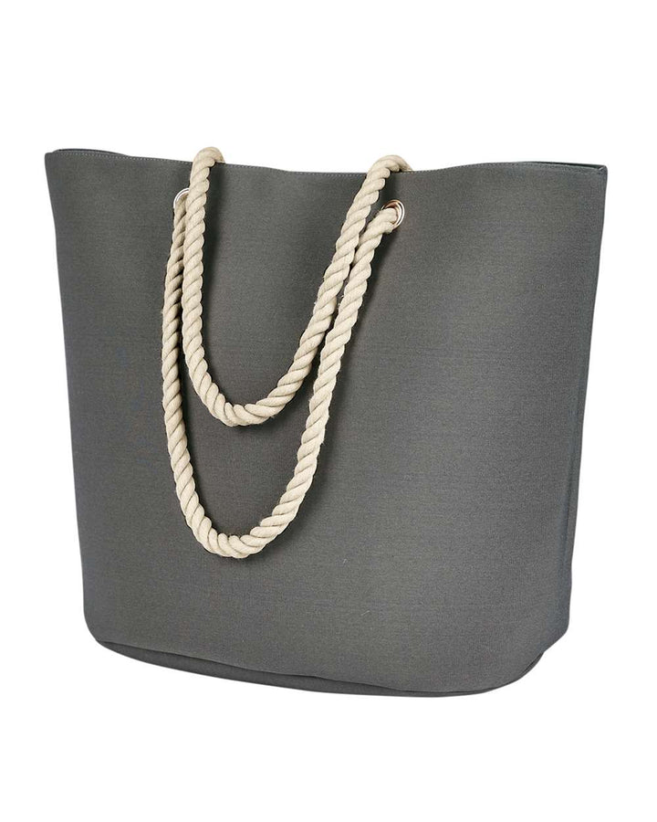 Front View of Grey Polyester Canvas Rope Tote - BE256