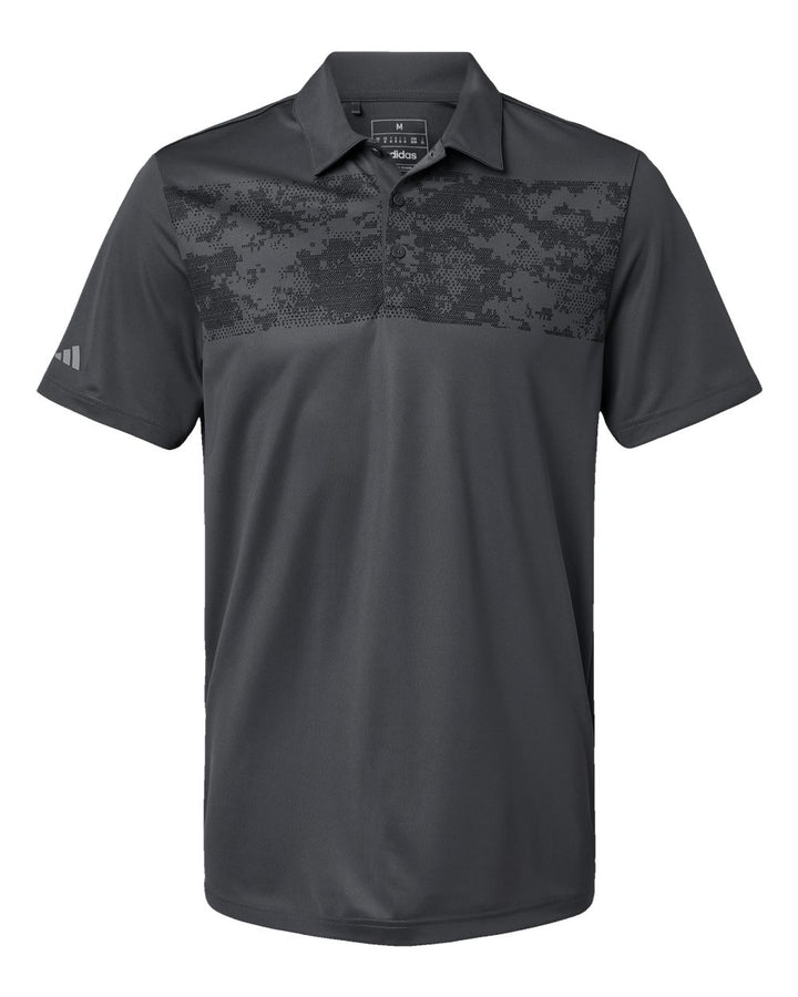 Front View of Grey Six Camo Chest Print Polo - A585