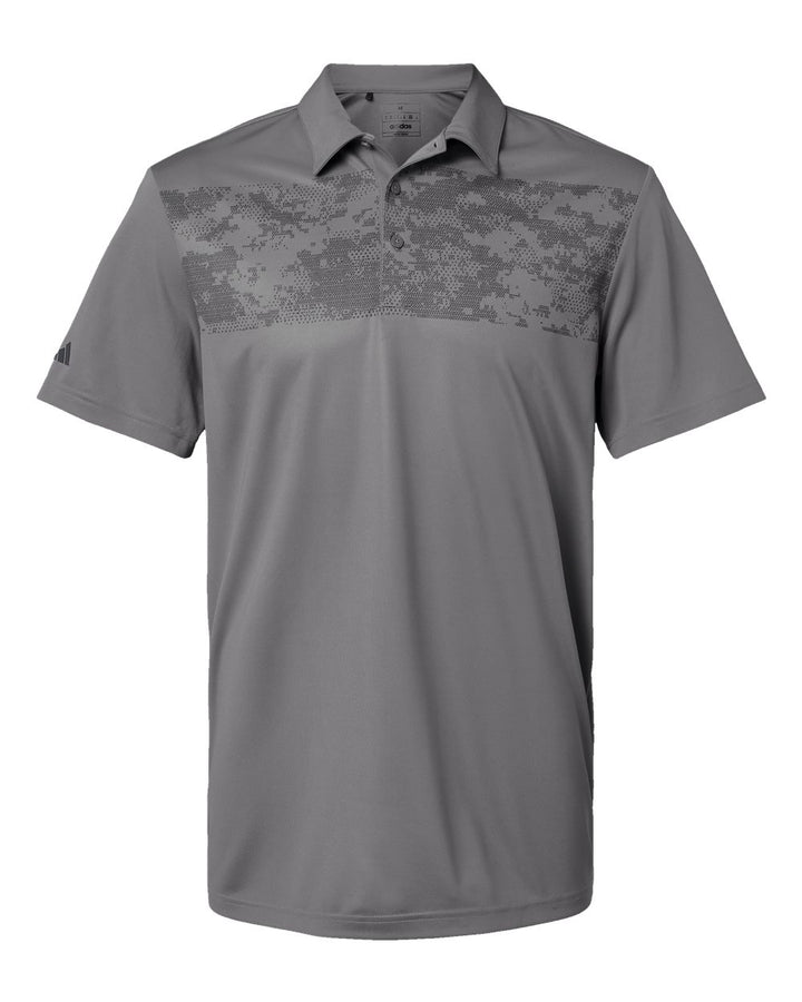 Front View of Grey Three Camo Chest Print Polo - A585