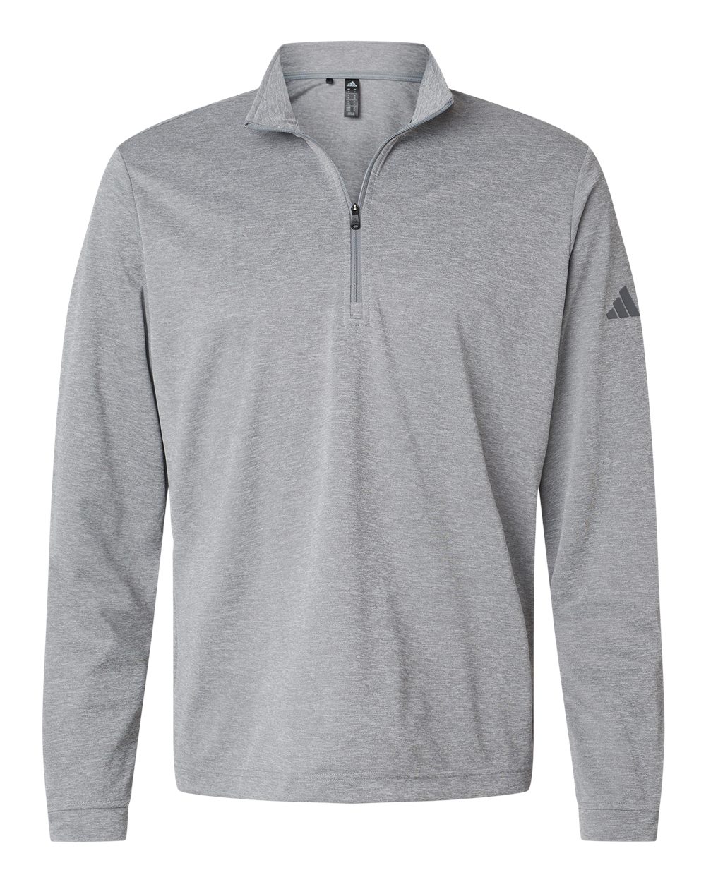 Front View of Grey Three Melange Lightweight Quarter-Zip Pullover - A401
