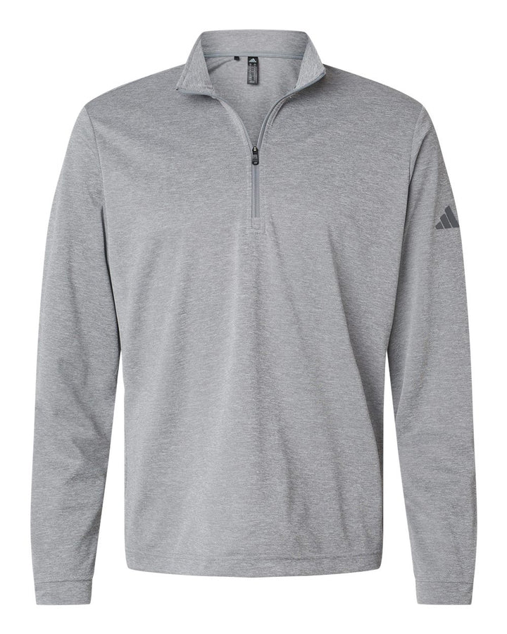 Front View of Grey Three Melange Lightweight Quarter-Zip Pullover - A401