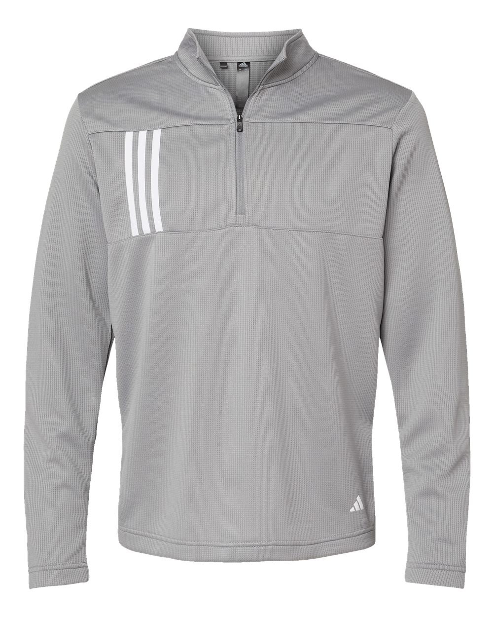 Front View of Grey Three/ White 3-Stripes Double Knit Quarter-Zip Pullover - A482