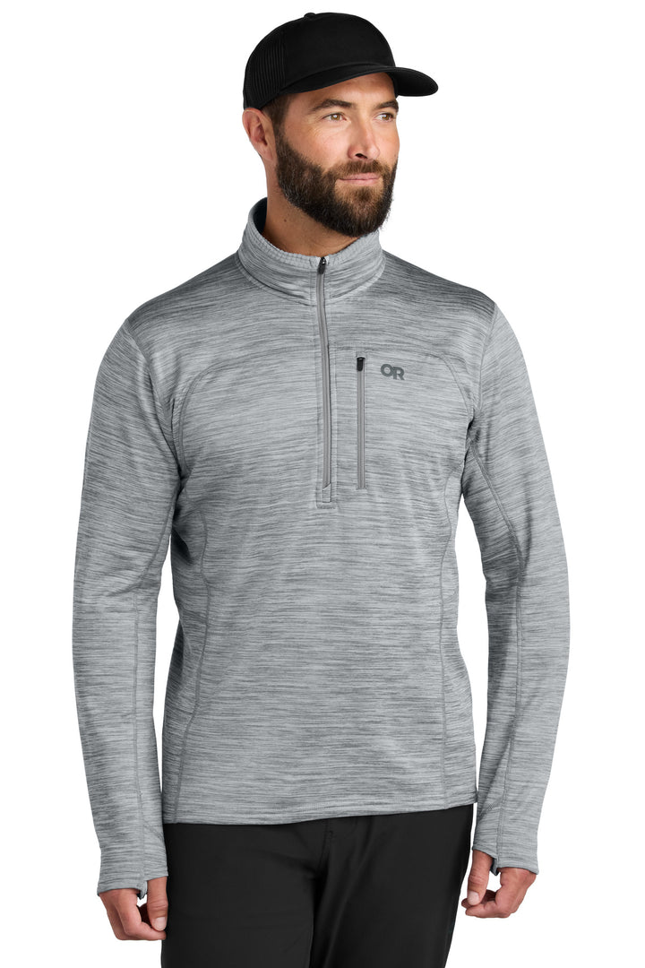 Front View of GreyHthr LIMITED EDITION Outdoor Research Tech Grid 1/4-Zip Fleece OR322267