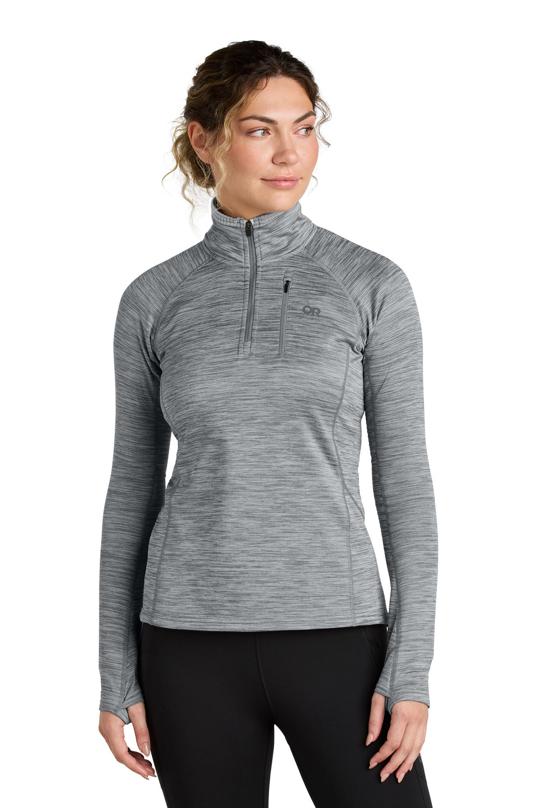 Front View of GreyHthr LIMITED EDITION Outdoor Research Women's Tech Grid 1/4-Zip Fleece OR322263