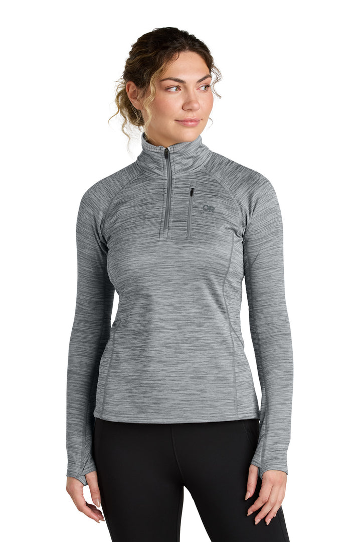 Front View of GreyHthr LIMITED EDITION Outdoor Research Women's Tech Grid 1/4-Zip Fleece OR322263