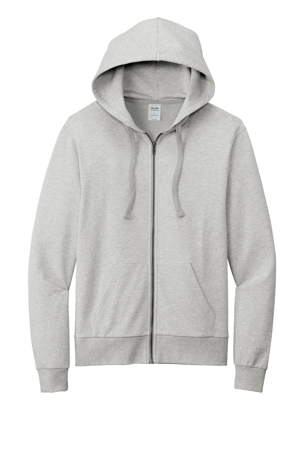 Front View of GrntGryHtr Allmade Unisex Organic French Terry Full-Zip Hoodie AL4002