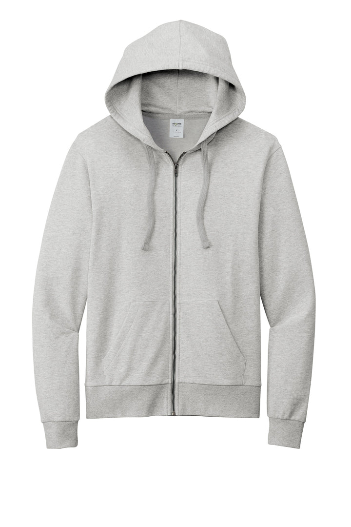 Front View of GrntGryHtr Allmade Unisex Organic French Terry Full-Zip Hoodie AL4002