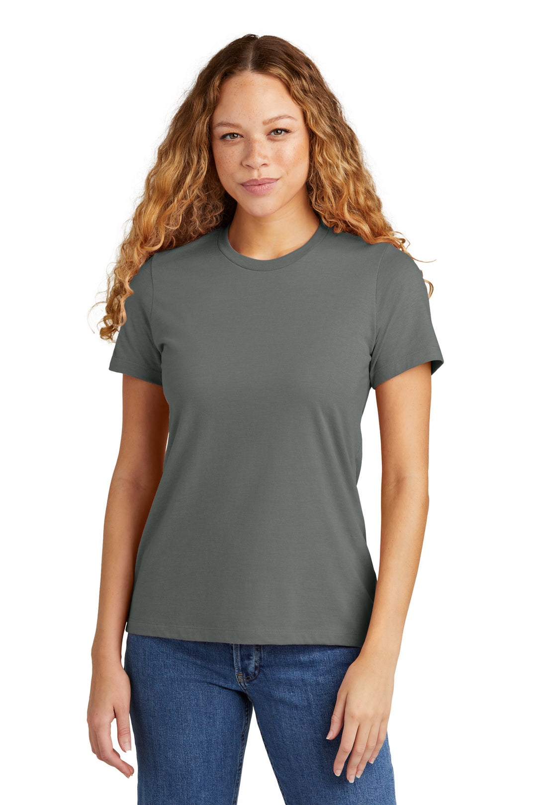 Front View of Gunmetal Gildan Softstyle Women's CVC T-Shirt 64001LCVC