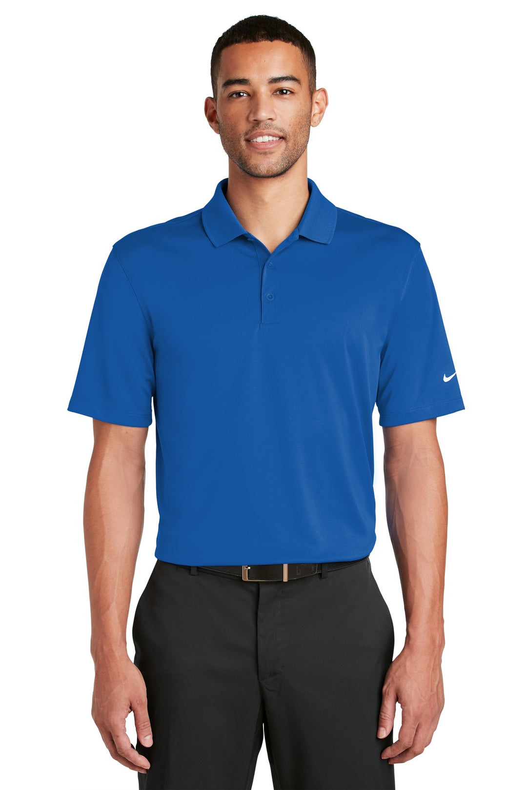 Front View of Gym Blue Nike Dri-FIT Classic Fit Players Polo with Flat Knit Collar. 838956