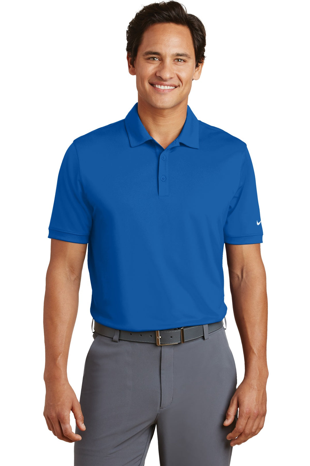 Front View of Gym Blue Nike Dri-FIT Players Modern Fit Polo. 799802