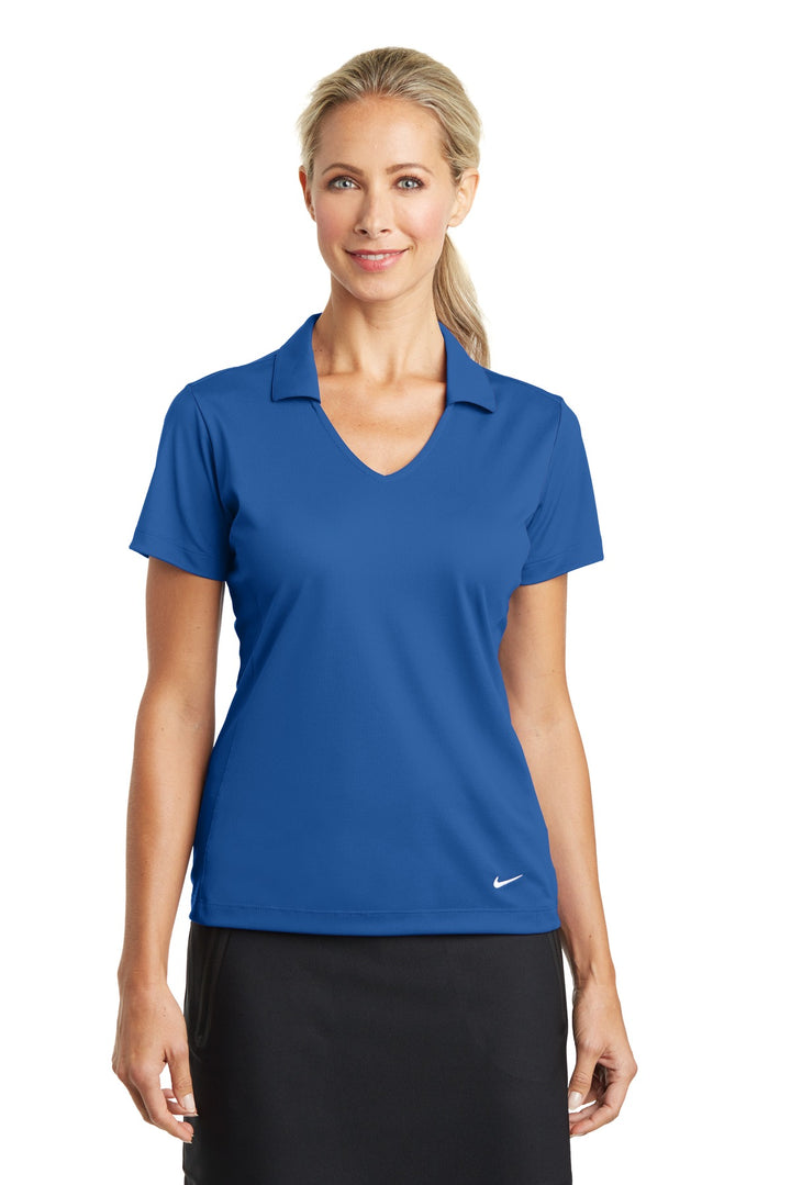 Front View of Gym Blue Nike Women's Dri-FIT Vertical Mesh Polo. 637165