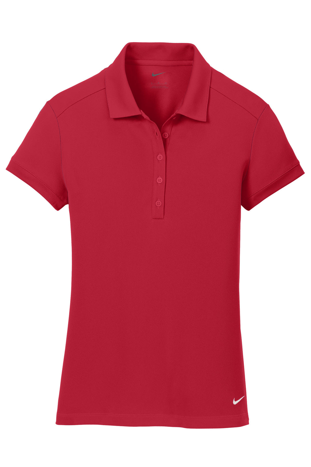 Front View of Gym Red Nike Women's Dri-FIT Solid Icon Pique Modern Fit Polo. 746100