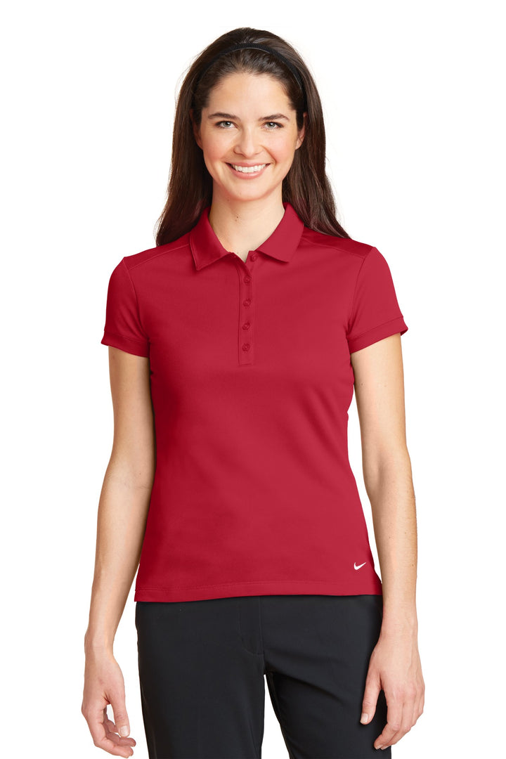 Front View of Gym Red Nike Women's Dri-FIT Solid Icon Pique Modern Fit Polo. 746100
