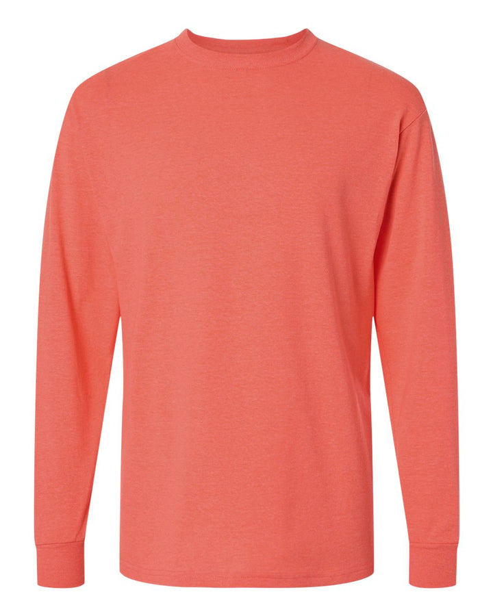 Front View of Heather Coral Gold Soft Touch Long Sleeve T-Shirt - 4820