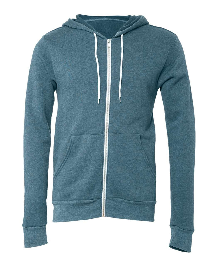Front View of Heather Deep Teal Sponge Fleece Full-Zip Hoodie - 3739