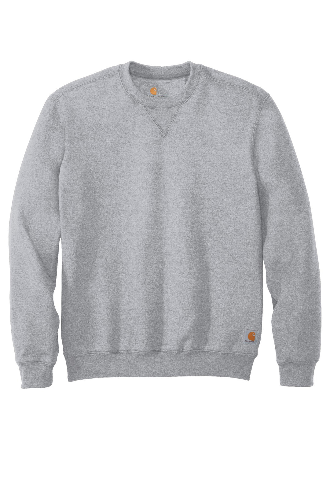 Front View of Heather Grey Carhartt Midweight Crewneck Sweatshirt. CTK124