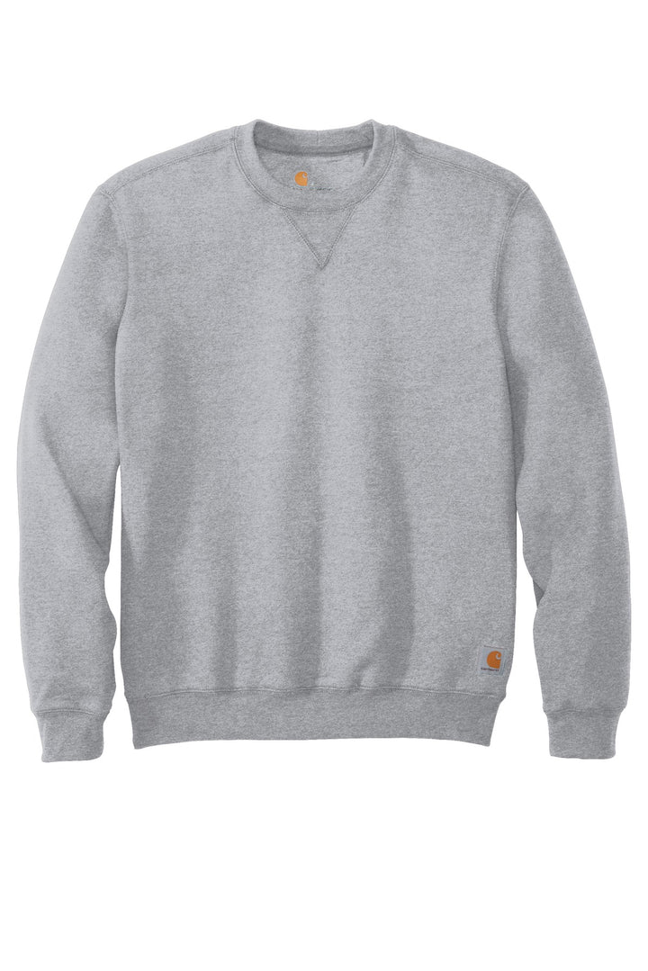 Front View of Heather Grey Carhartt Midweight Crewneck Sweatshirt. CTK124