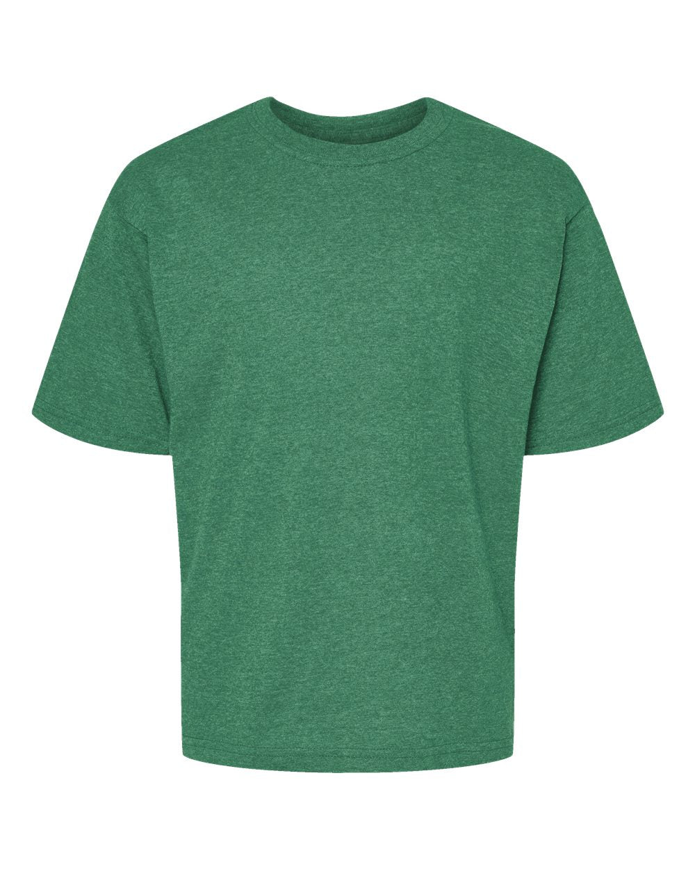 Front View of Heather Kelly Green Youth Gold Soft Touch T-Shirt - 4850