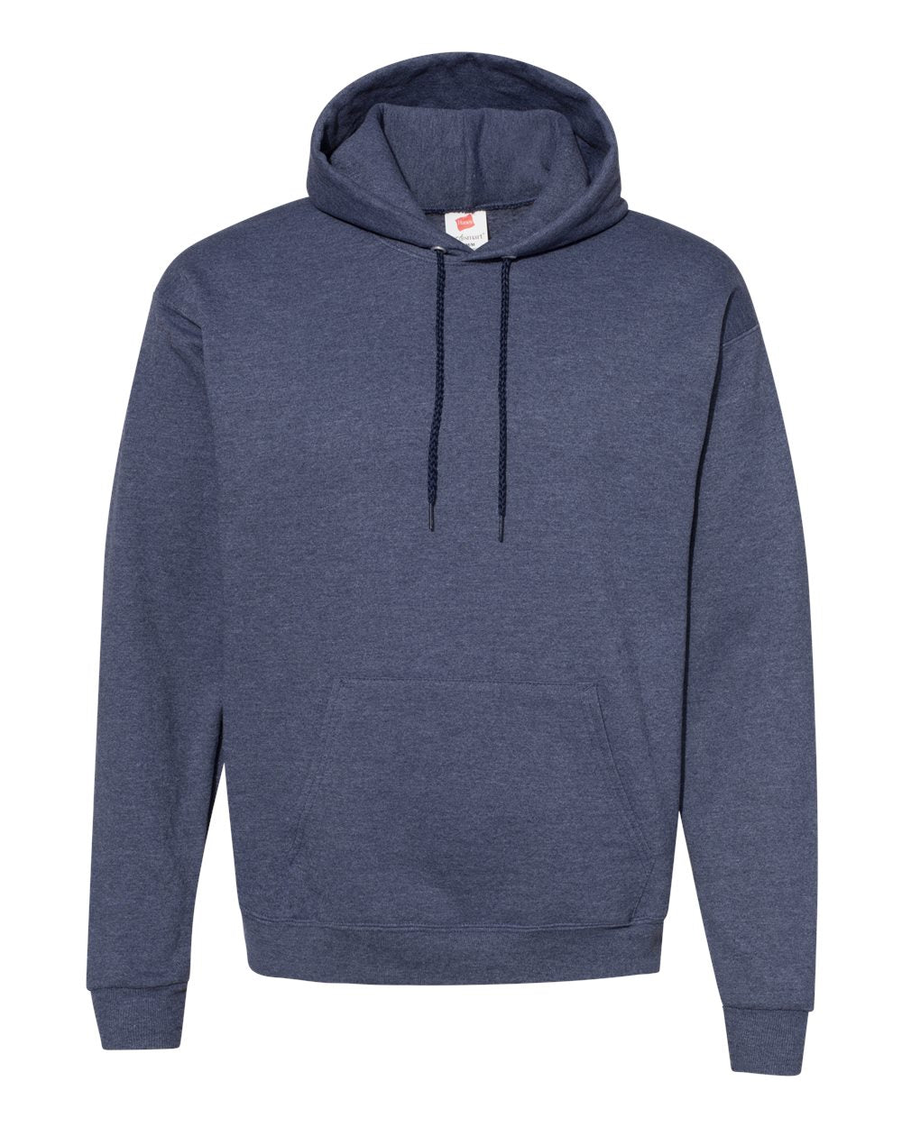 Front View of Heather Navy Ecosmart® Hooded Sweatshirt - P170
