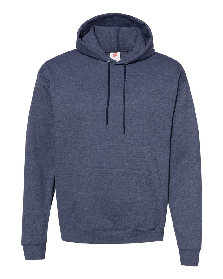 Front View of Heather Navy Ecosmart® Hooded Sweatshirt - P170