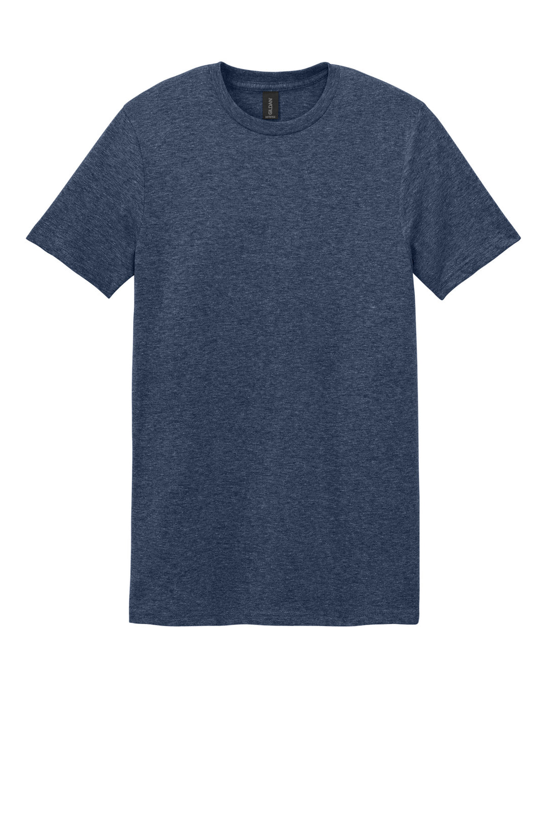 Front View of Heather Navy Gildan Softstyle T-Shirt. 64000