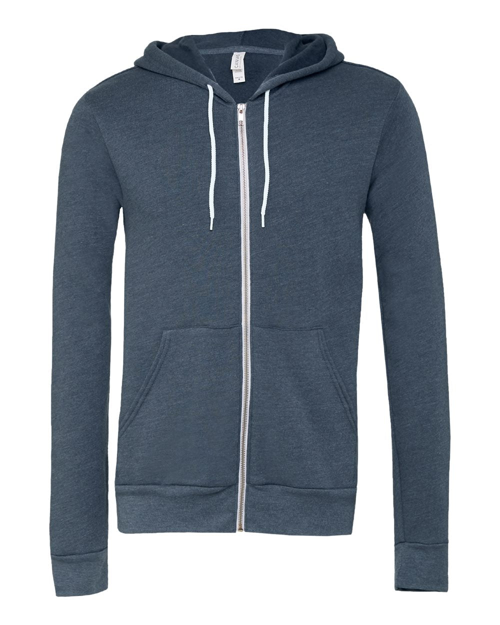 Front View of Heather Navy Sponge Fleece Full-Zip Hoodie - 3739